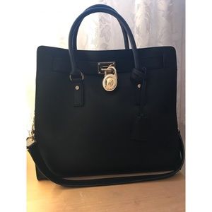 Michael Kors Large Hamilton Black Leather Tote